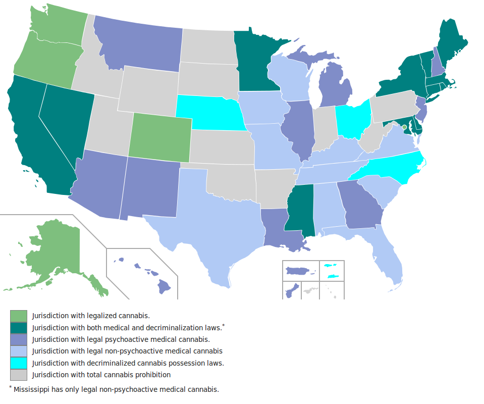 Map of US State Cannabis Law